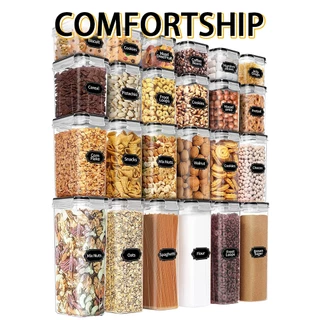 COMFORTSHIP>>Conjunto hermético de recipientes de armazenamento de alimentos, 24 pacotes - recipientes de plástico transparente para cozinha e despensa, sem BPA, com tampas duráveis