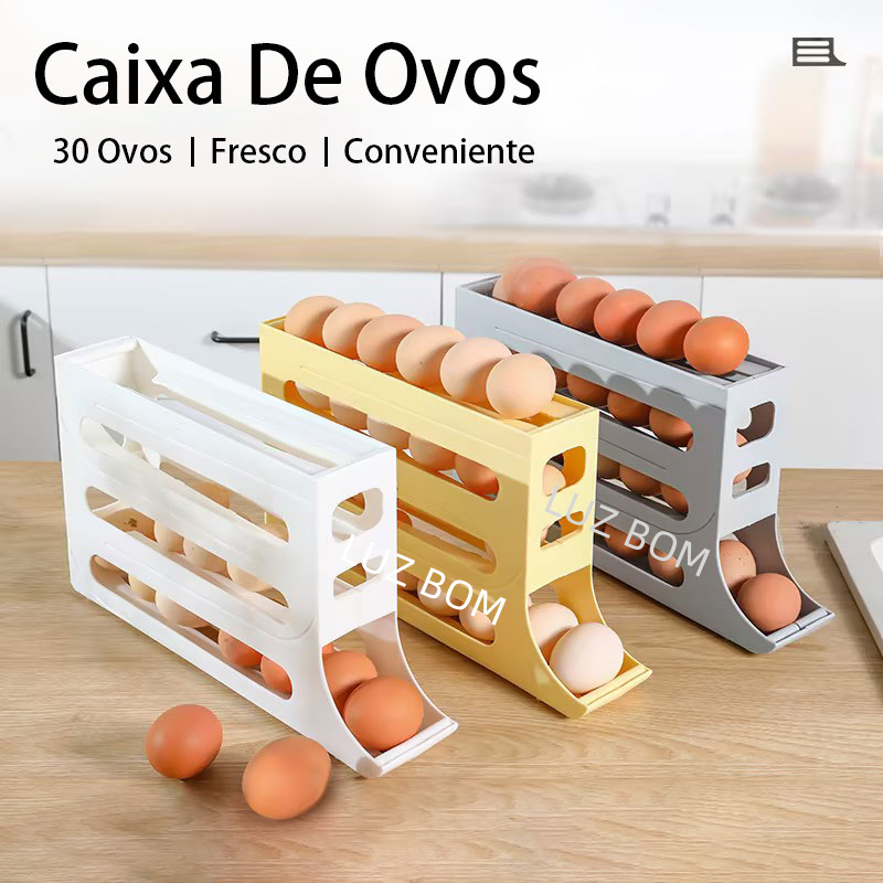 Caixa De Armazenagem De Ovos Deslizante Porta Para Geladeira De 4 Camadas Automática Rolantes