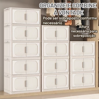 Com Porta Dupla Rodas universais Contêiner Organizador Multiuso Empilhável Modulável e Dobrável