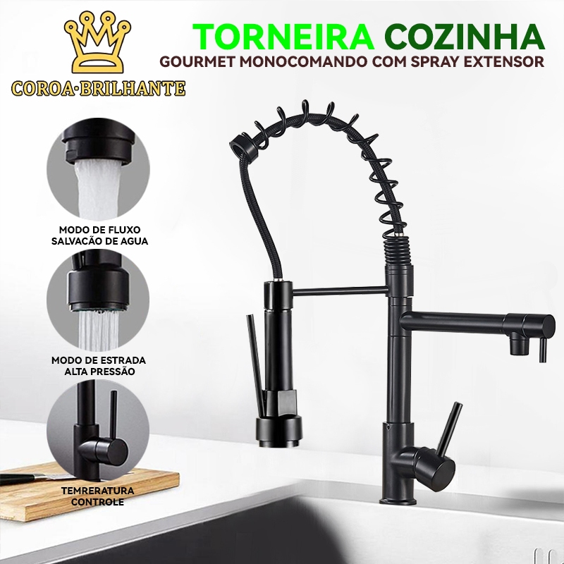 Torneira Cozinha Gourmet Monocomando Com Spray Extensor