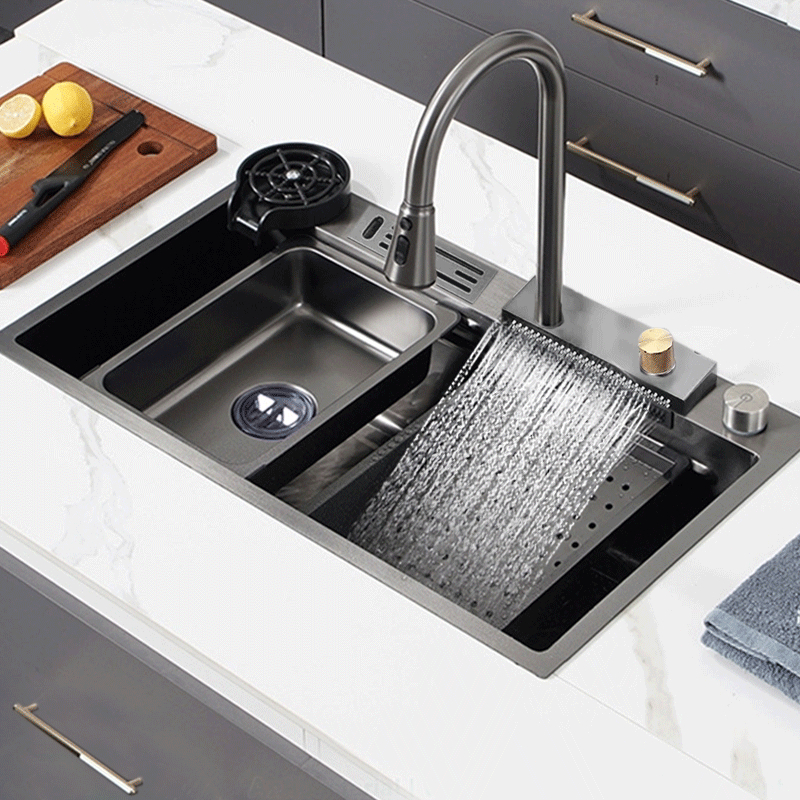 Kit Cuba Cascata Gourmet Aço Inox Premium Torneira Lavador Copos Completa