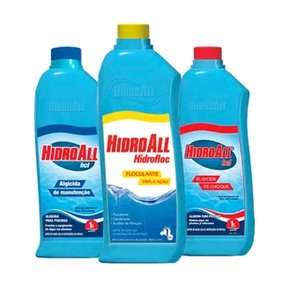 Kit Tratamento Para Piscina Hidroall Clarificante Algicida Choque e Manutenção 1L