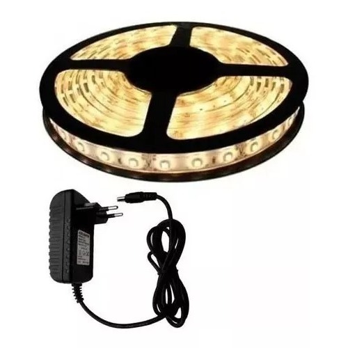 Fita Led 5050 5 Metros C/ Silicone Ip65 Quente 3000k + Fonte
