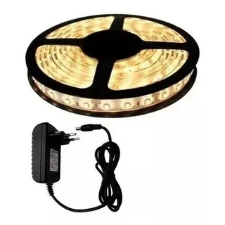 Fita Led 5050 5 Metros C/ Silicone Ip65 Quente 3000k + Fonte