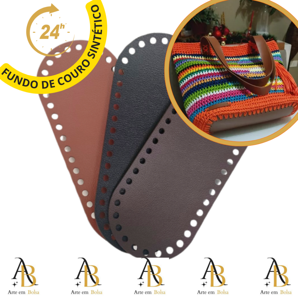 Fundo de Bolsa em Couro sintético 25x08 cm para bolsa de crochê e artesanato em geral.