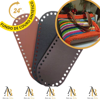 Fundo de Bolsa em Couro sintético 25x08 cm para bolsa de crochê e artesanato em geral.