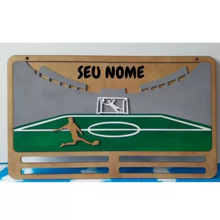 Suporte Porta Medalhas Futebol Modelo Campo Com Seu Nome MDF 3mm Em Camadas