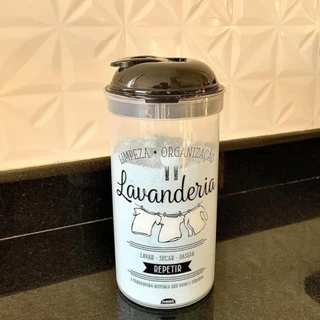 Porta Sabão em Pó de Plastico com Tampa Rosqueável 1,4 litros/ 1kg de sabao po decorado 6288 preto