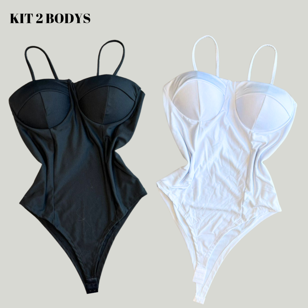 Kit 2 body's feminino Body meia taça retro básico com bojo modelador ...
