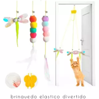 Brinquedo Interativo Elástico Divertido Para Gato com Sino Antiestresse