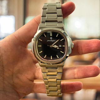Relógio Luxo Poedagar aço inox prata fundo preto moda casual social á prova d´água (Lançamento 2024)