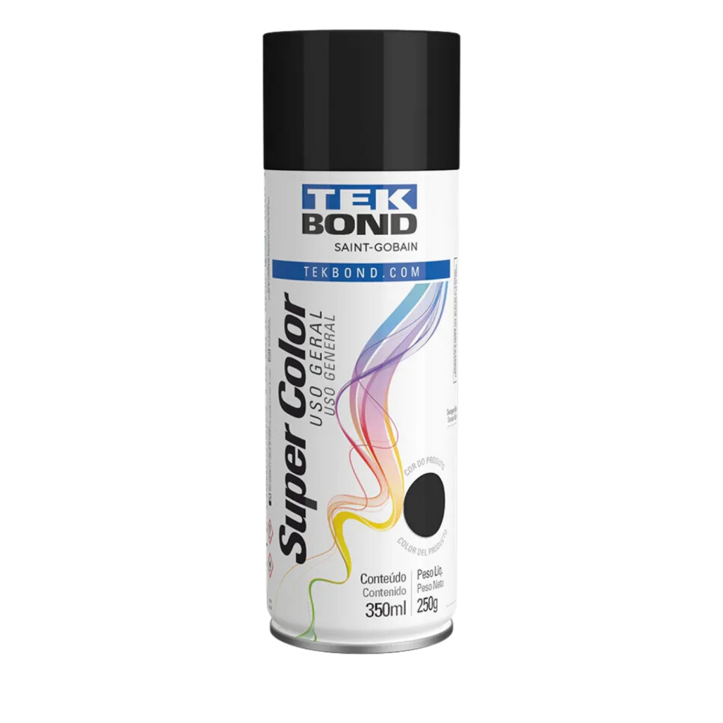 Tinta Spray Tekbond Super Color 350ml Preto Aerosol Artesanato Automotivo Madeira Metal Ceramica
