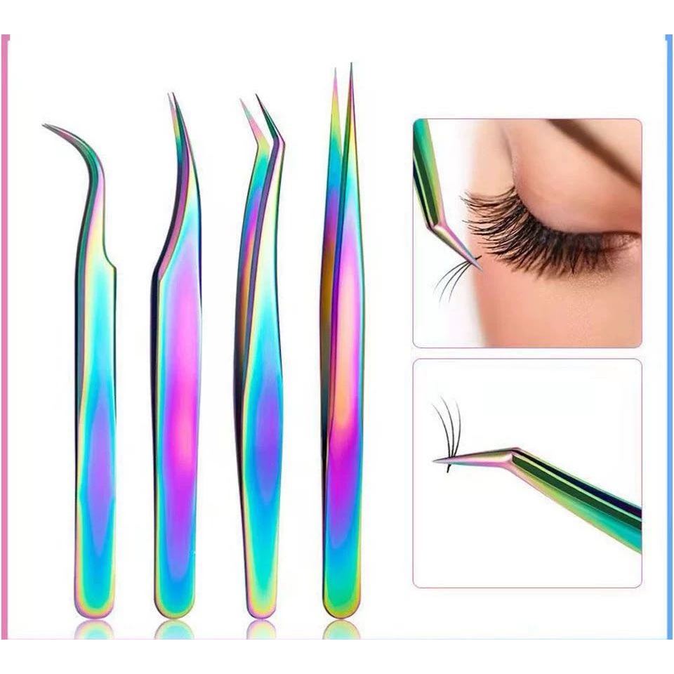 Kit 3 Pincas Curva Curvada Reta Extensao De Cilios Fio A Fio
