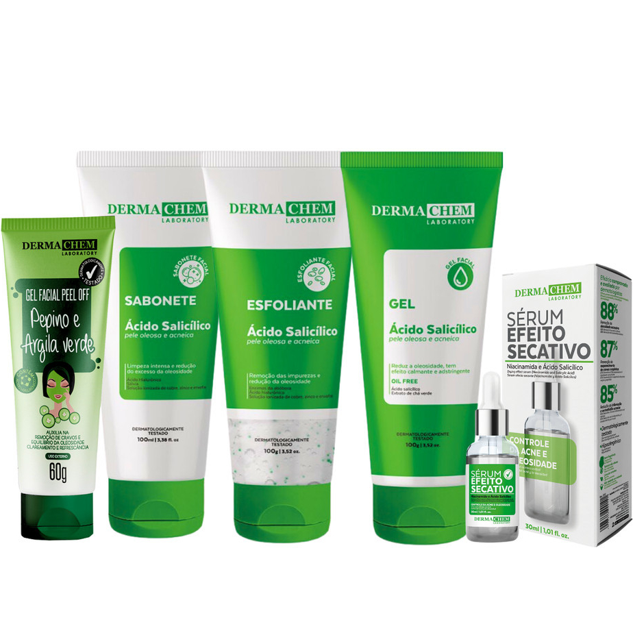 DERMA SKIN PEELING 5個セット Kit Skin Care Dermachem Antioleosidade Limpeza Facial - 5 itens