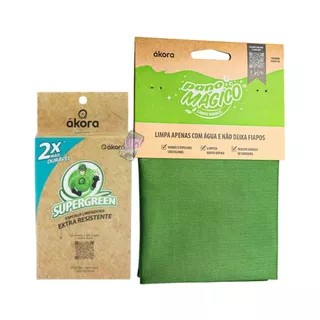 LIMPA VIDRO PANO MAGICO ÁKORA POLIÉSTER E POLIAMIDA + SUPERGREEN ESPONJA LIMPADORA EXTRA RESISTENTE