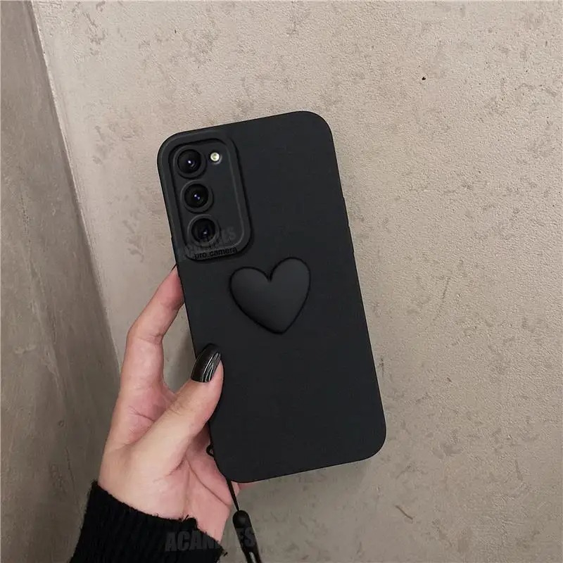 Capinha Capa Para S21 / S22 / S23 / S24 Case Silicone Protetora com Alça Coração Anti Impacto Fofa