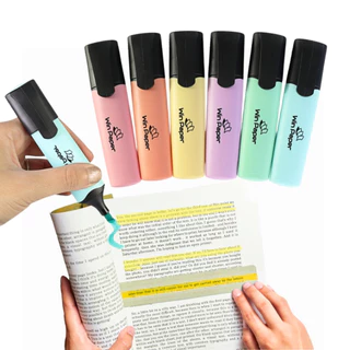 Marcador De Texto Estojo 6 Cores Papel Amarelo Pastel Caneta Escolar Marca Texto