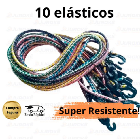 Elástico Bagageiro Extensor 1,5mt Kit com 10 Unidades