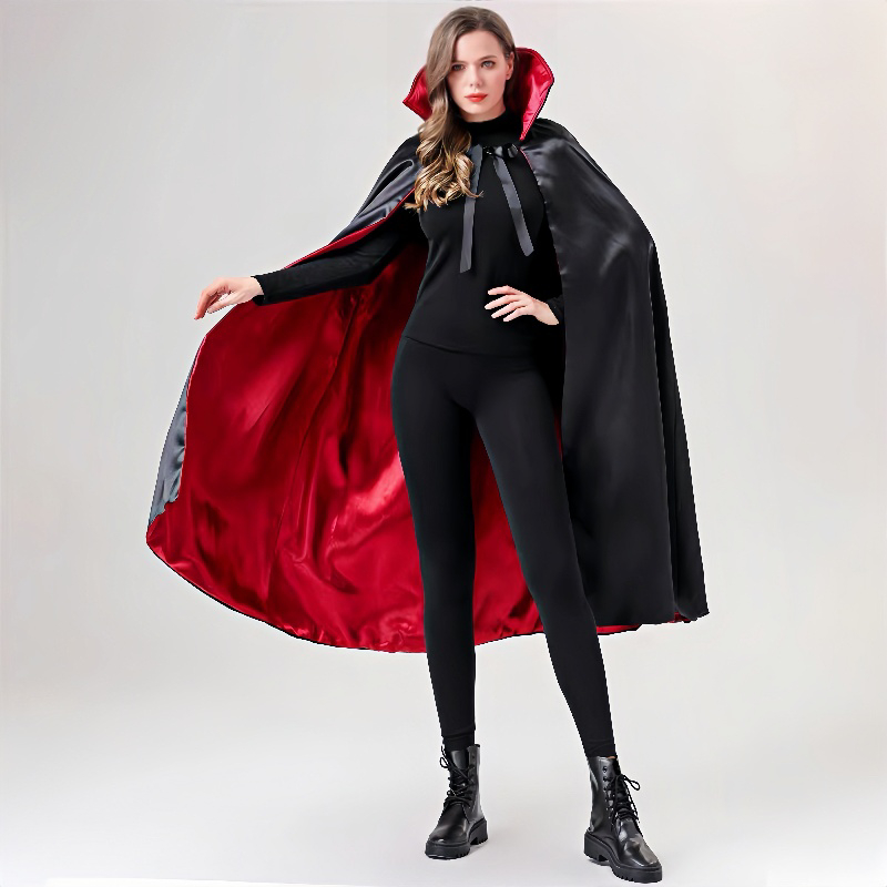 Kit Capa Preta Bruxa Vampiro Drácula Fantasia De Halloween Unissex Ferimento Falso Tatoo I.381494868
