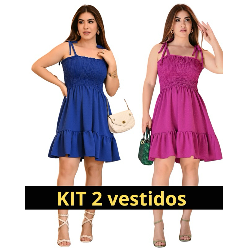 Kit Vestidos Curto rodadinho Leve Elegante solto Casual | Shopee Brasil