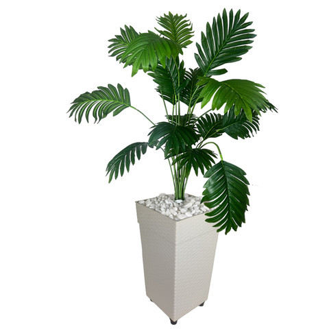 Planta Artificial Palmeira Arranjo + Vaso Grande Rattan Decoração Enfeite Casa — foto 1 — Achou Levou Brasil