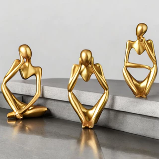 Kit Trio de Estátuas de Arte, Pensador, escultura moderna, Decoração - Branco Dourado Preto Prata