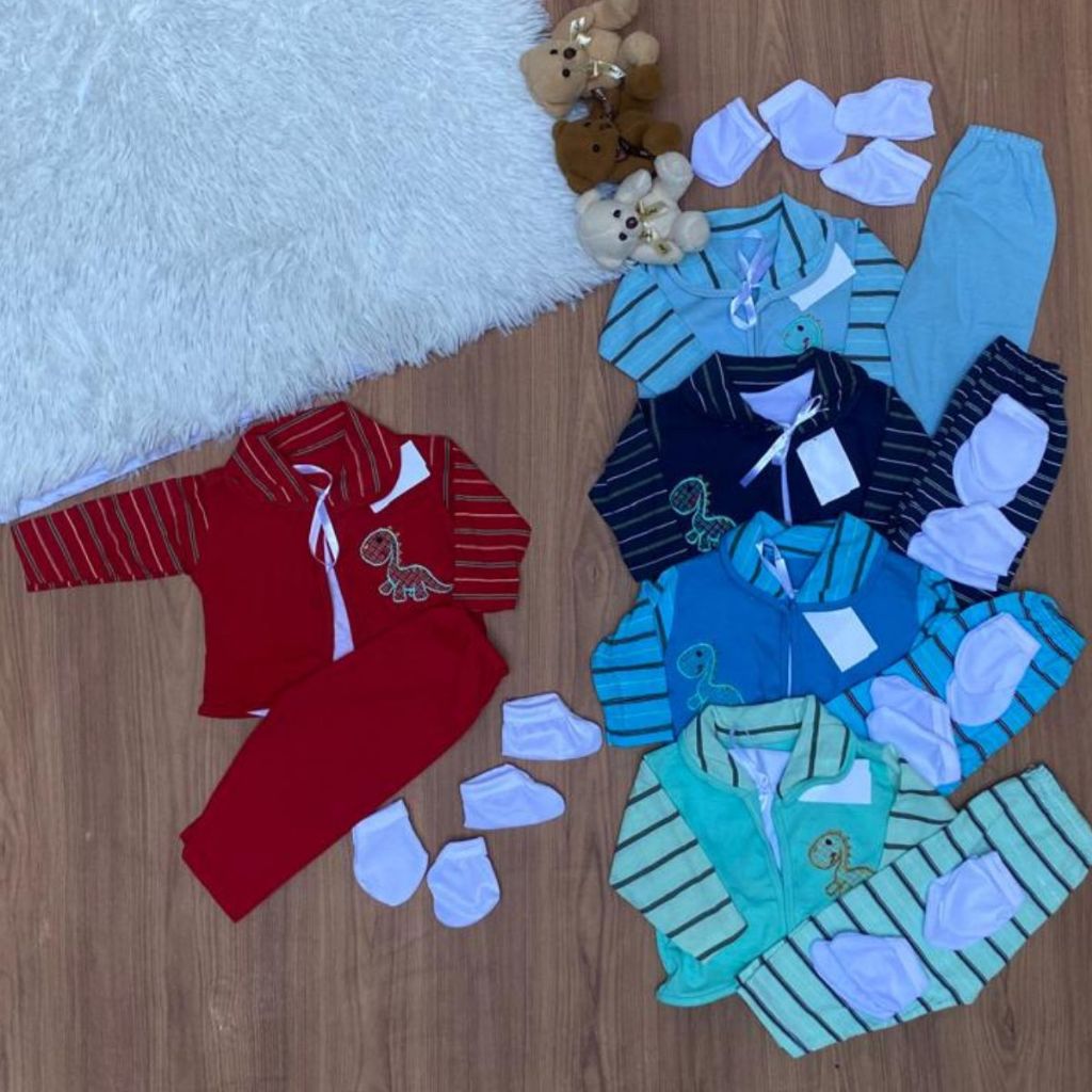 Kit 4 conjuntos pagão menino desenho Dinossauro 20 peças bebê recém-nascido moda infantil promoção em Oferta na Shopee