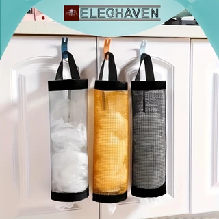 ELEGHAVEN>>Suporte para saco de plástico, sacos de lixo de malha pendurados, dobrável, organizador de dobrável