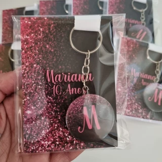 kit Lembrancinha Aniversário Luxo Preto com Glitter Pink Menina Bloquinhos + Chaveiros Personalizados em Oferta na Shopee