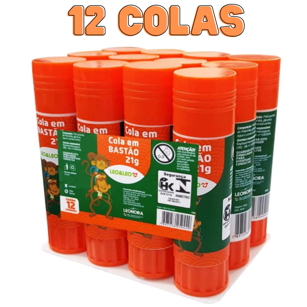 Cola escolar em bastão 21g/kit com 12 unidades-LEOLEO