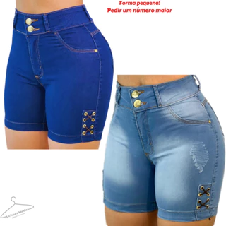 Shorts Jeans Feminino Meia Coxa Kit Com 2 Preço Promocional