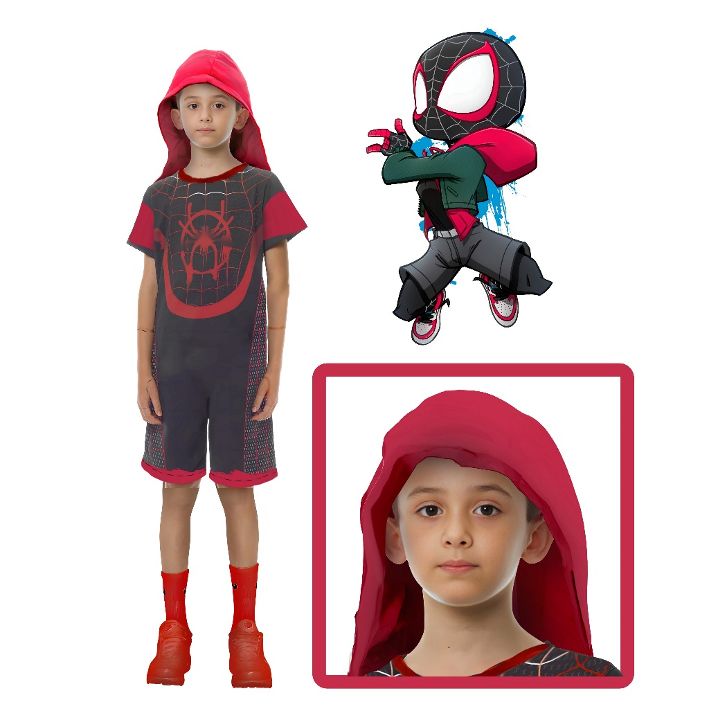 Fantasia Infantil Miles Moralles com capuz - Spidey | Shopee Brasil