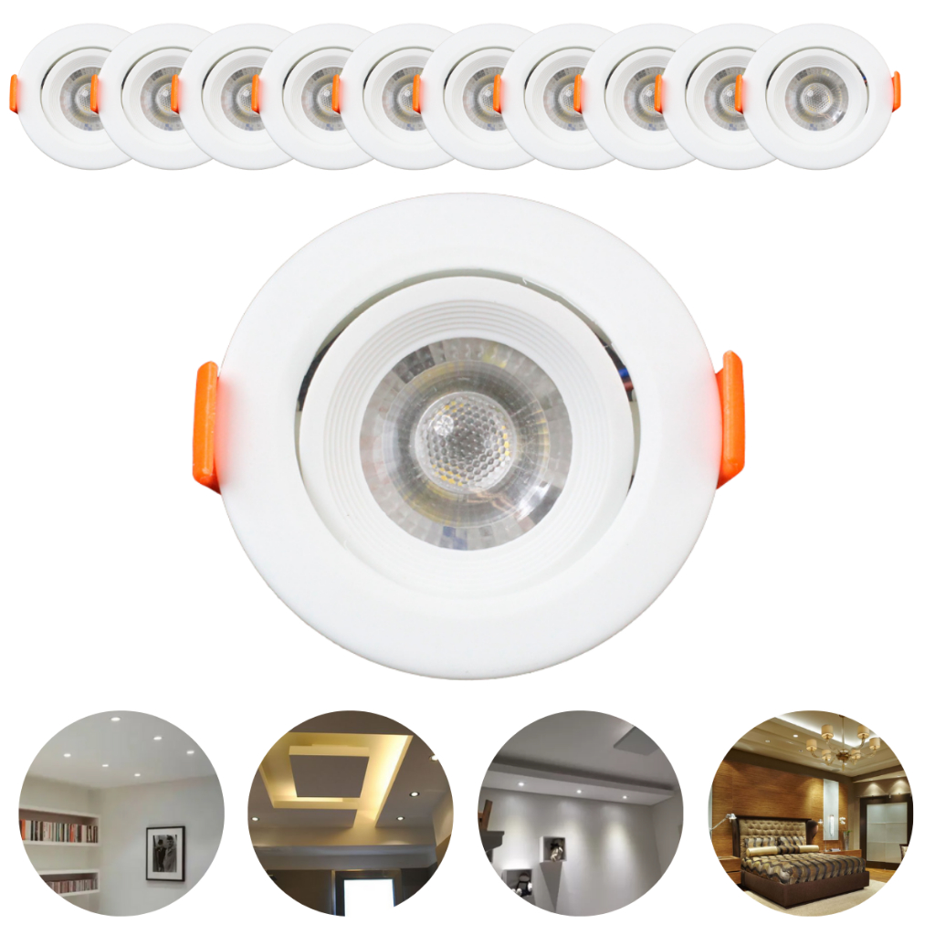 Kit 10 Spots LED 5W Embutir Redonda Direcionável Bivolt - Iluminação ...