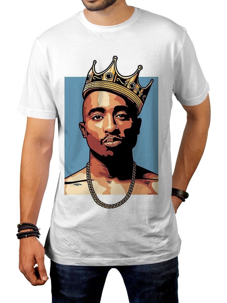 Camiseta Unissex 2PAC Tupac Shakur King Rap Thug Life Adulto