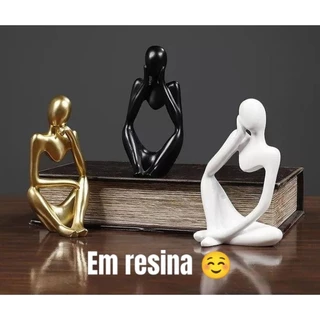 Trio de estátuas decorativas pensador, em resina.