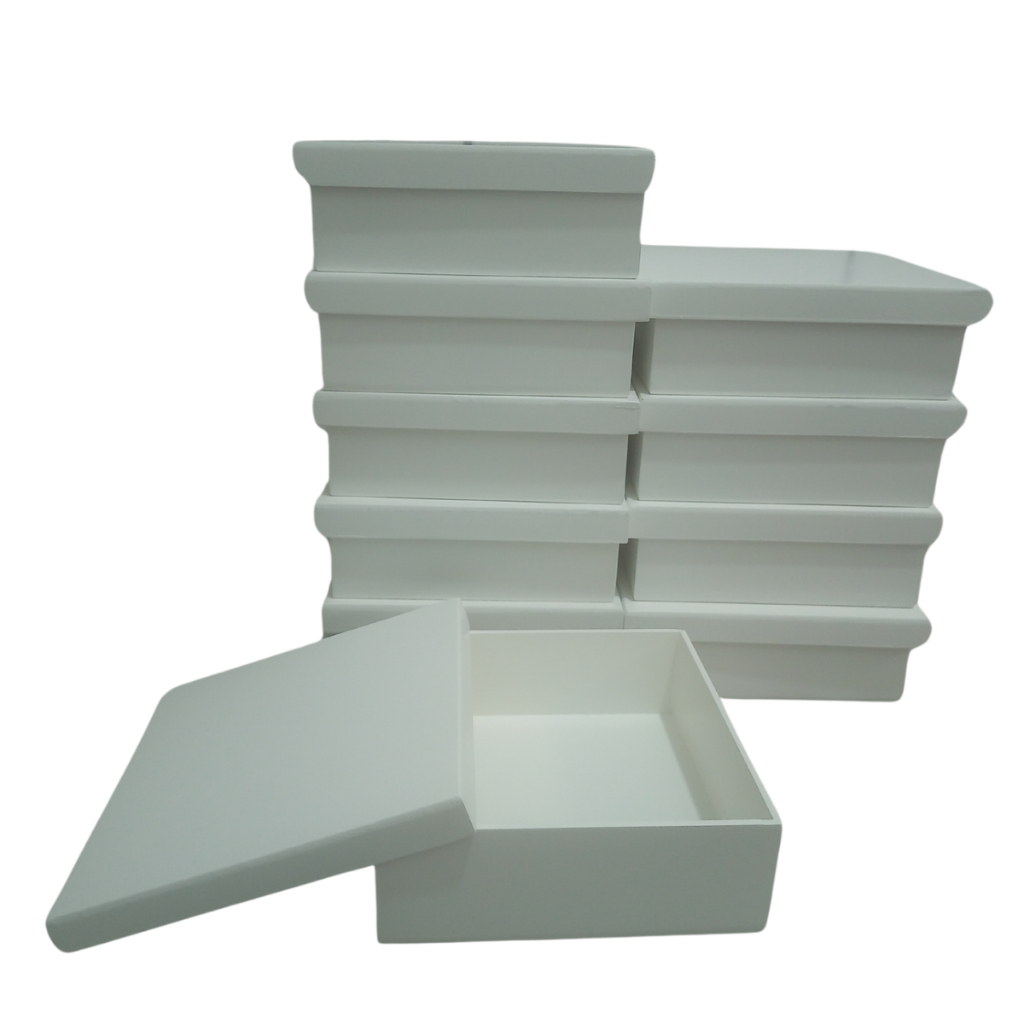 Kit 10 Caixa Quadrada Tampa Sapato Em MDF Branco 15x15x5
