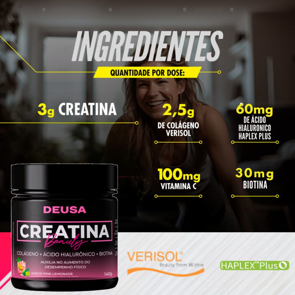 Creatina Beauty Deusa - Sabor Pink Lemonade - Com Colágeno Verisol ...