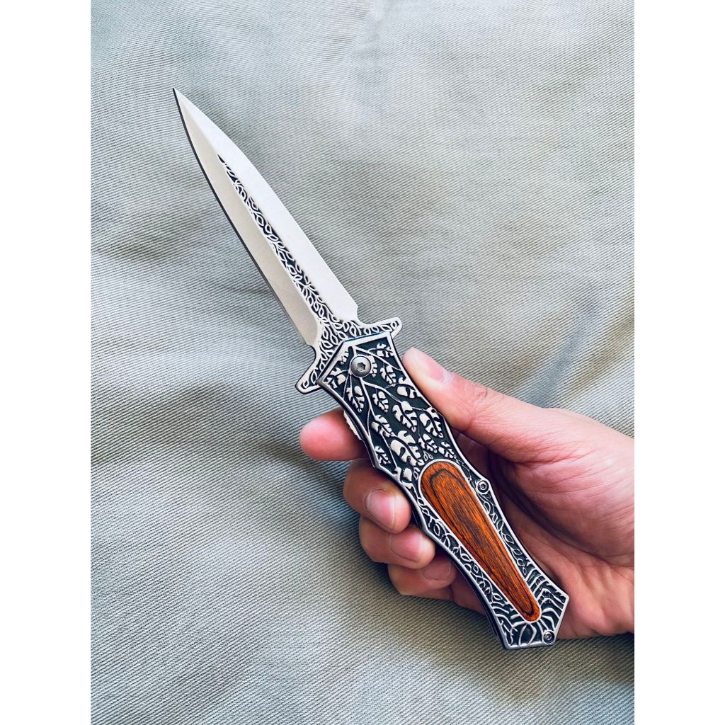 Canivete 1598 Multifuncional Cabo Madeira Semi Automatico Estilo Cavaleiro Asa De Prata