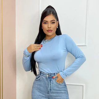 Blusa Feminina Básica Suplex Gola Careca Baixa Manga Comprida Térmica Segunda Pele em Oferta na Shopee