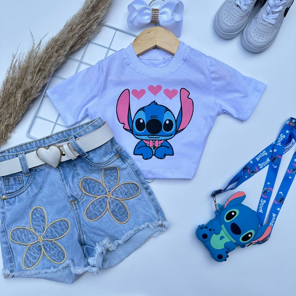 Cropped Infantil Menina Stitch Roupa Menina Moda Infantil