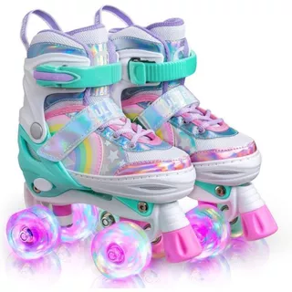 Patins Infantil Feminino 4 Rodas Freio Luz Led-nova-modelos