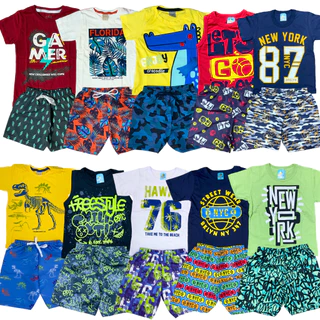 Kit 10 peças 5 Conjunto Roupa Infantil Menino Camiseta/Blusa + Shorts/Bermuda