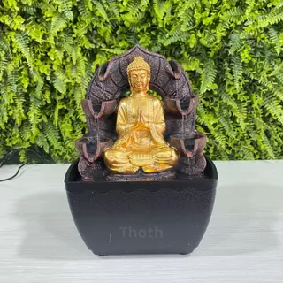 Fonte Agua Buda Dourado Decorativa Iluminada Hindu Decorativa Cascata Bivolt Prosperidade Feng Shui