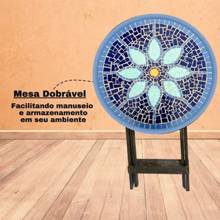 Redonda Mesa Dobrável Madeira Decoração Área Externa