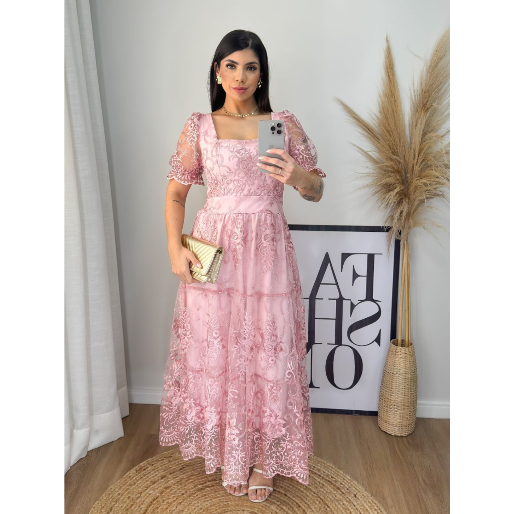 Vestido De Tule Bordado Curto Vestido Longo Vestidos De Tule