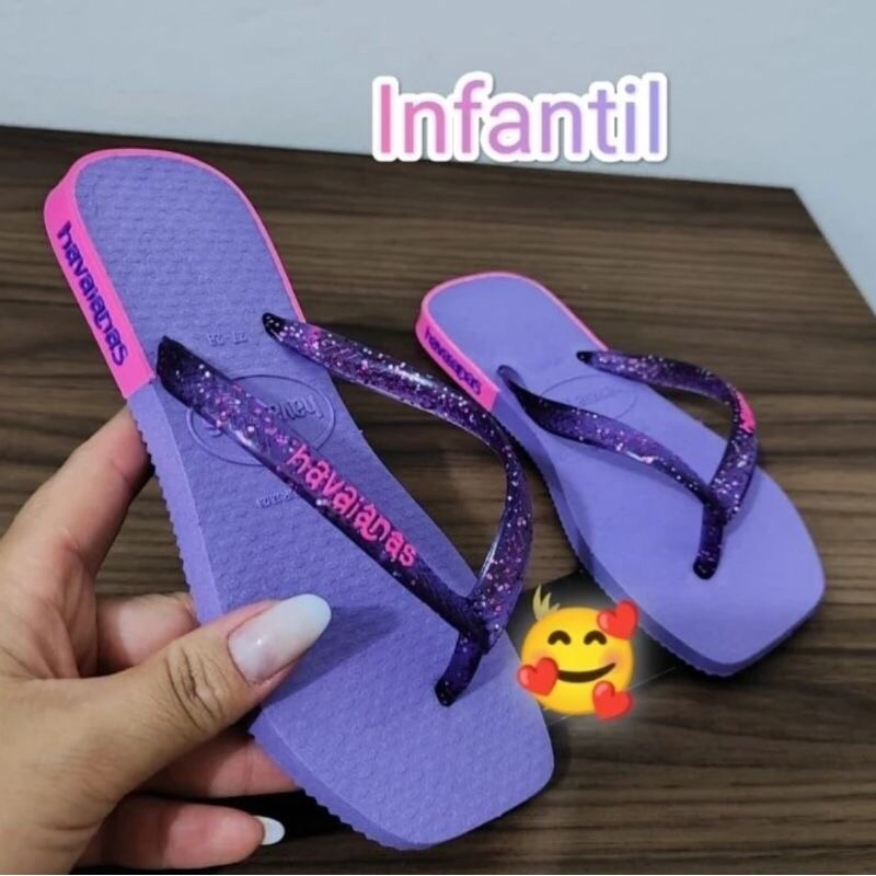Chinelo infantil Feminino Quadrada de tira Havaia
