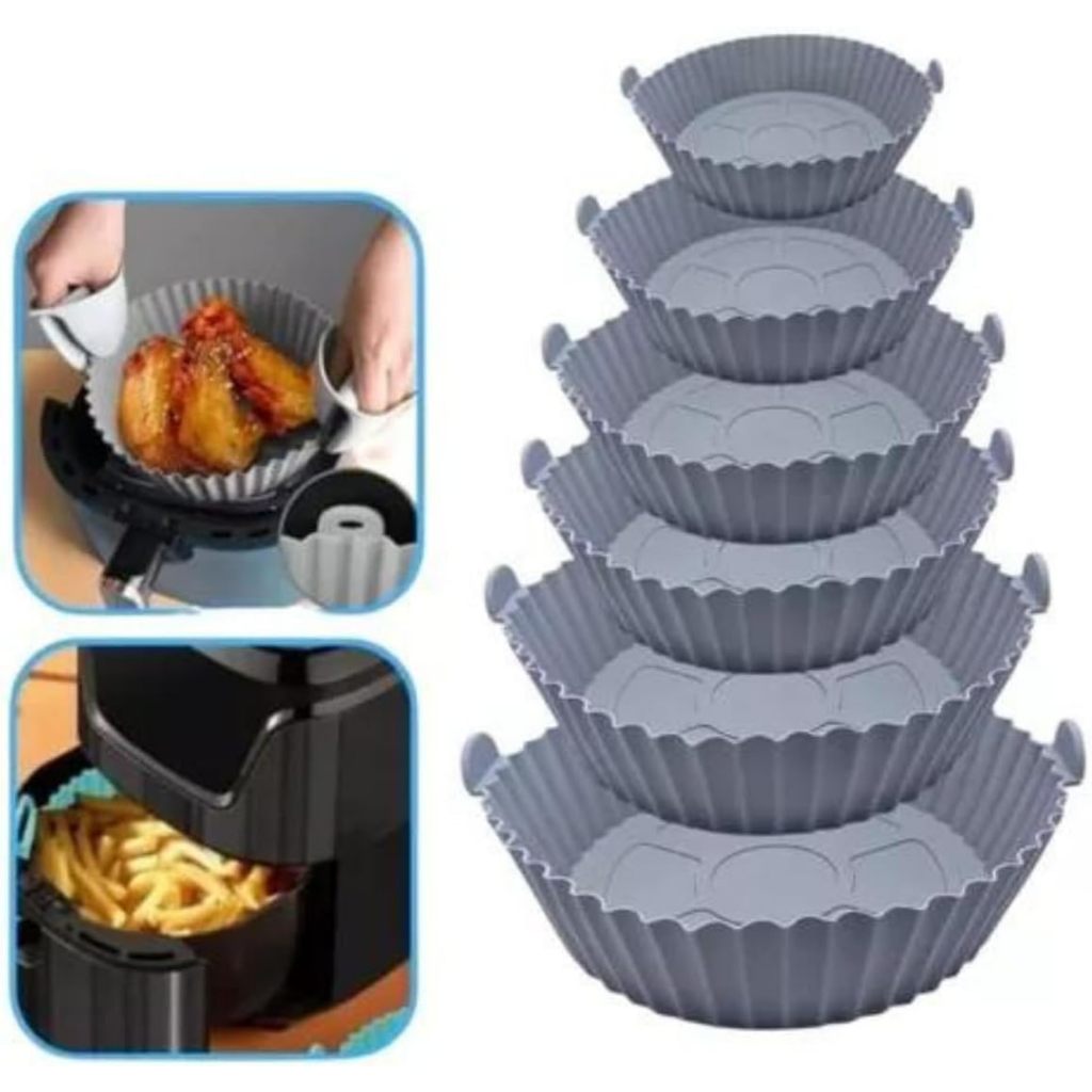 Kit 6 Formas Airfryer Tamanhos Variados Silicone Antiaderente Microondas Lavável com Alça