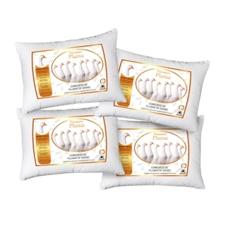 Kit 4 Travesseiro Confortável Branco Para Cama Penas e Plumas de Ganso 70x50cm