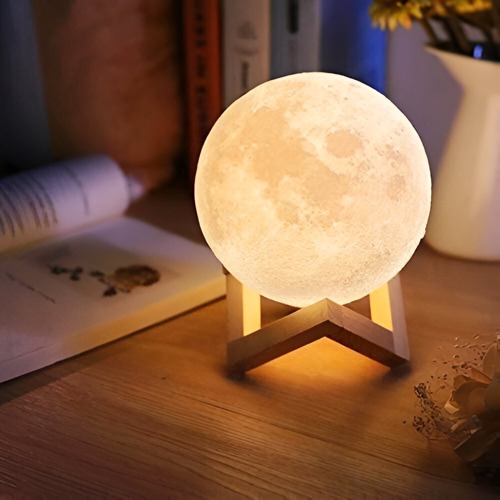 Luminária De Lua Cheia 3d Led Abajur Decoração