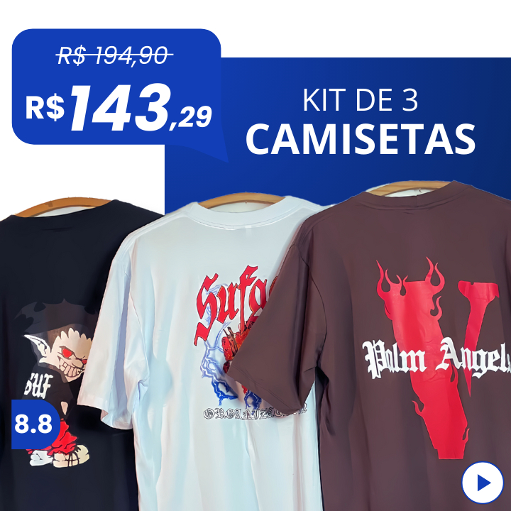 Kit Sortido 03 Peças de Camisetas Oversized Masculino - Promoção - Camisa Streetwear Estampada Blusa